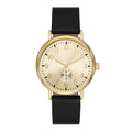 Men's Gold Tone Watch with Champagne Dial and Black Vegan Leather Band