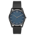 Men's Quartz Watch with Blue Textured Dial and Vegan Leather Strap