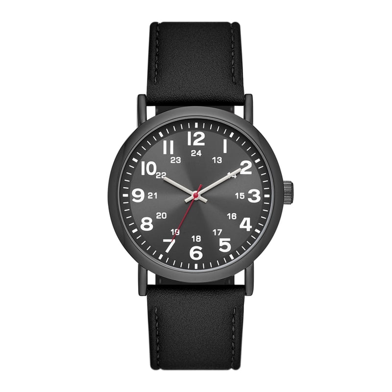 Men's Gunmetal Tone Watch with Black Dial and Vegan Leather Band