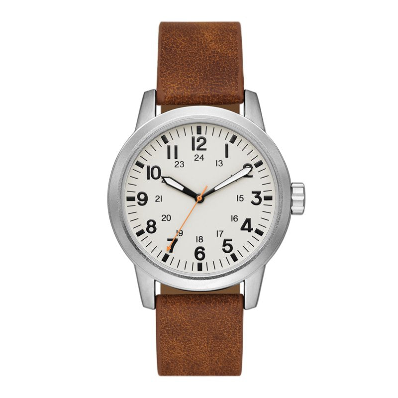 Men's Watch with Silver Tone Case & Vegan Leather Strap - Casual Style