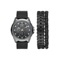 Men's Watch Set with Gunmetal Case Black Dial Vegan Leather & Braided PU Bands