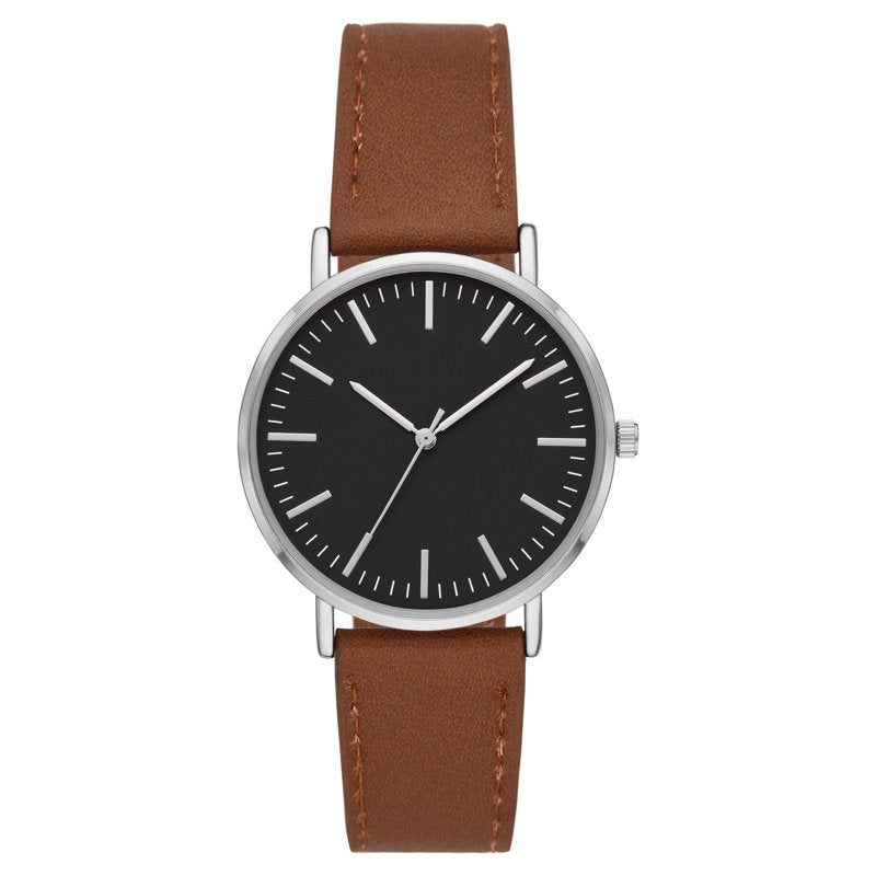 Men's Watch with Silver Tone Case, Black Dial & Vegan Leather Strap
