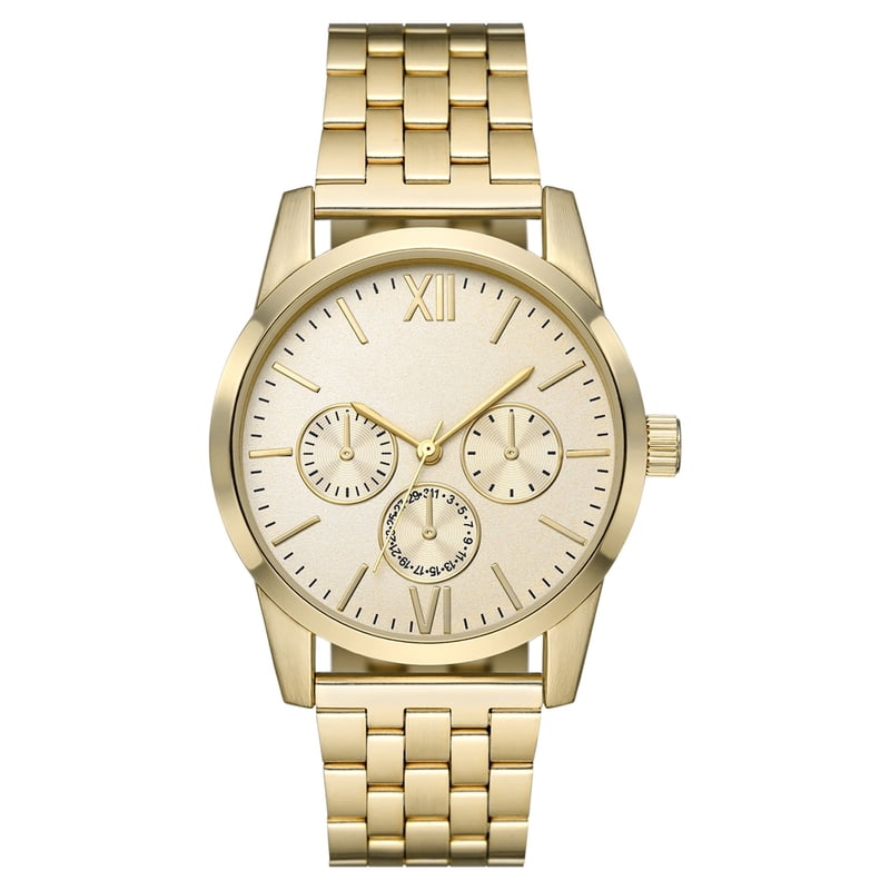 Gold Men's Watch with Roman Numerals 42MM Classic Quartz Timepiece