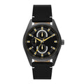 Men's Wristwatch 43mm Gunmetal Case Black Dial Faux Leather Strap