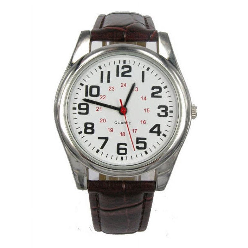 Men's Casual Analog Wristwatch with Imitation Leather Band - Brushed Nickel Finish