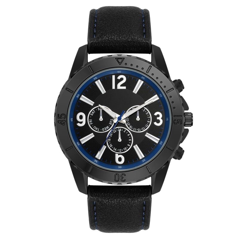 Men's Casual Black Watch with Alloy Case and Black PU Strap