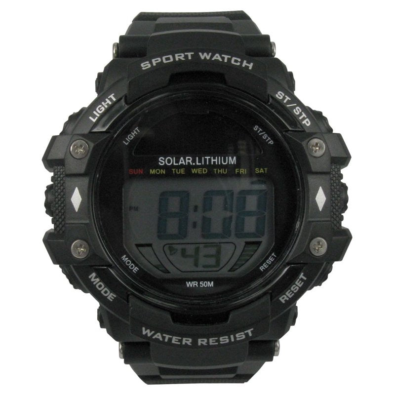 Men's Solar Digital Wristwatch with Water Resistance and Stopwatch
