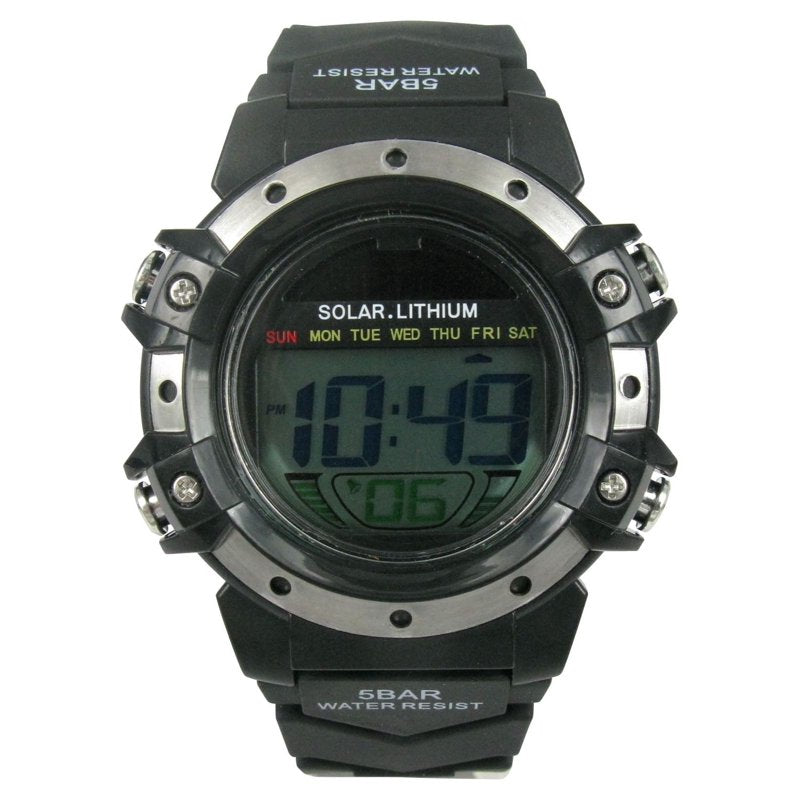 Men's Solar Digital Wristwatch with Stopwatch and Water Resistance