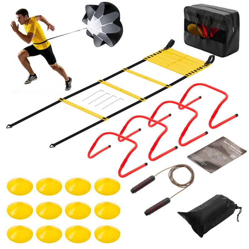Agility Ladder Training Set with Speed Parachute Hurdles Cones Jump Rope for Sports