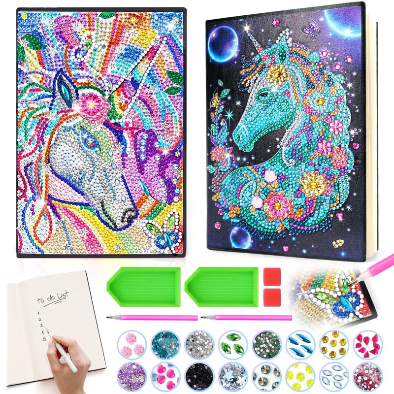 Kids Craft Kits for Girls 5-12 - Unicorn & Flower Notebook Set with Diamond Painting