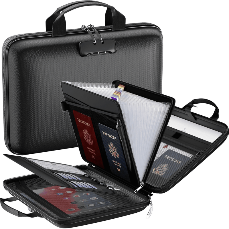 Fireproof Document Box with Lock - Hard Shell Case for Important Files & Valuables