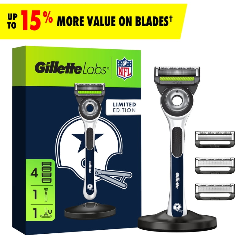 Gillette Labs Cowboys Razor Set with Exfoliating Bar, 1 Handle + 4 Refills + Magnetic Stand