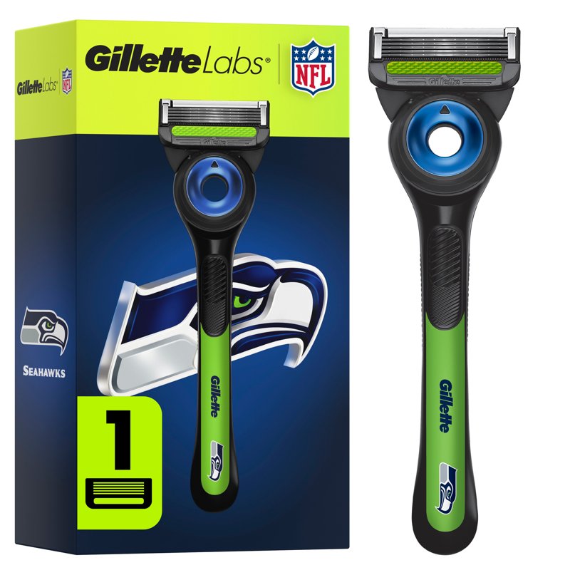 Gillette Labs Seahawks Special Edition Razor for Men - Exfoliating Bar, 1 Handle & 1 Blade Refills