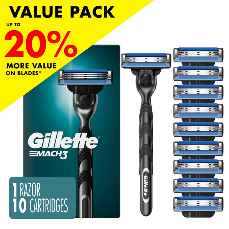 Gillette Mach3 Men's Razor Handle & 10 Blade Refills - Close Shave
