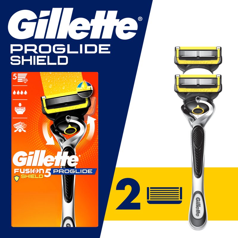 Men's Razor Handle with 2 Blade Refills - Gillette ProGlide Shield, Silver