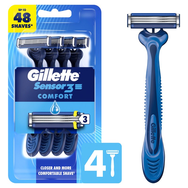 Men's Disposable Shaving Razors - Gillette Sensor3 Comfort, Pack of 4 or 8