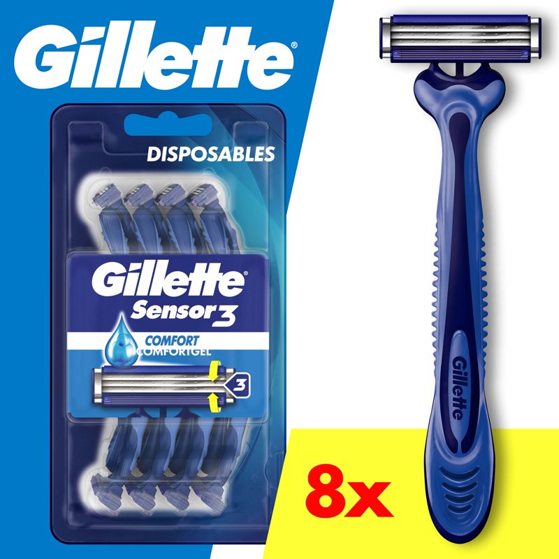 Men's Disposable Razor Set 8 Count - Comfortable Shave, Skin Sensing Blades