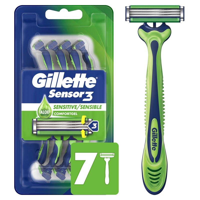 Disposable Men's Razor with 3 Blades, Sensitive Skin, 7 Count