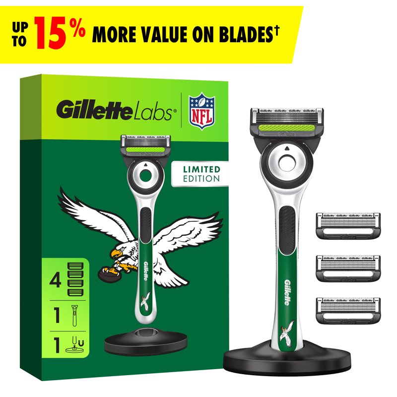 Gillette Razor for Men with Exfoliating Bar & 4 Blade Refills - Game Day Edition