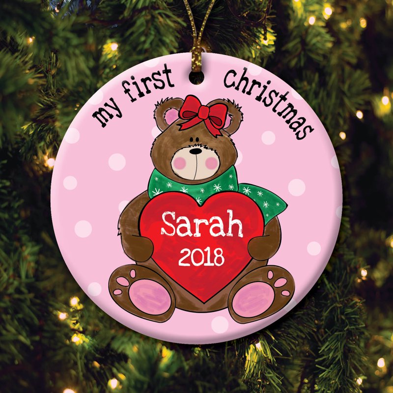 Girl's First Christmas Personalized Ornament - Porcelain Holiday Decoration