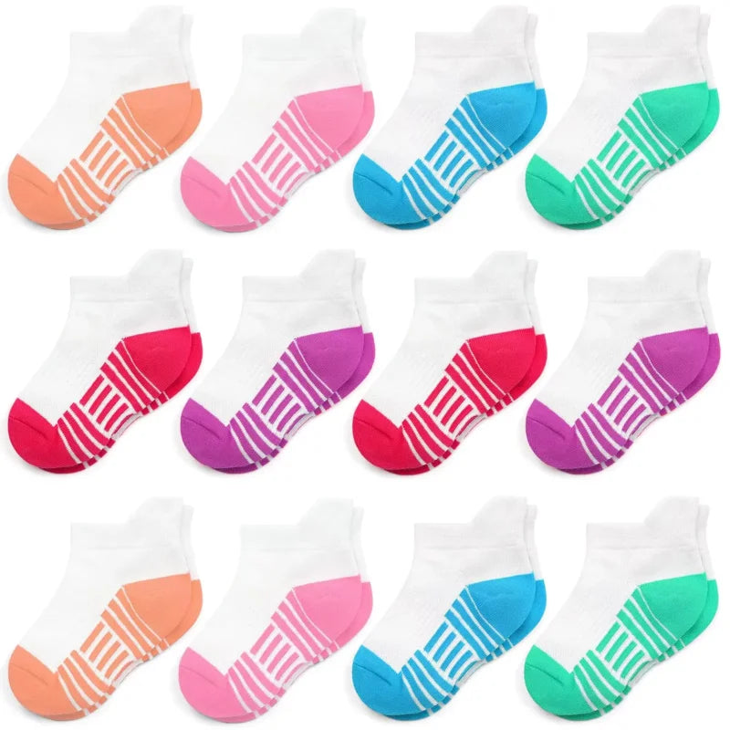 Girls Trainer Socks 12 Pairs - White/Black Athletic Ankle Socks for 1-14 Years (Variation: 01 Girls White Socks, 10-14 Years)