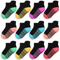Girls 12-Pair Athletic Ankles Socks, White/Black, 1-14 Years, Tphon