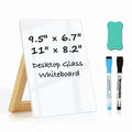 Glass Desktop Whiteboard with Reversible Stand - Small Portable Dry Erase Board