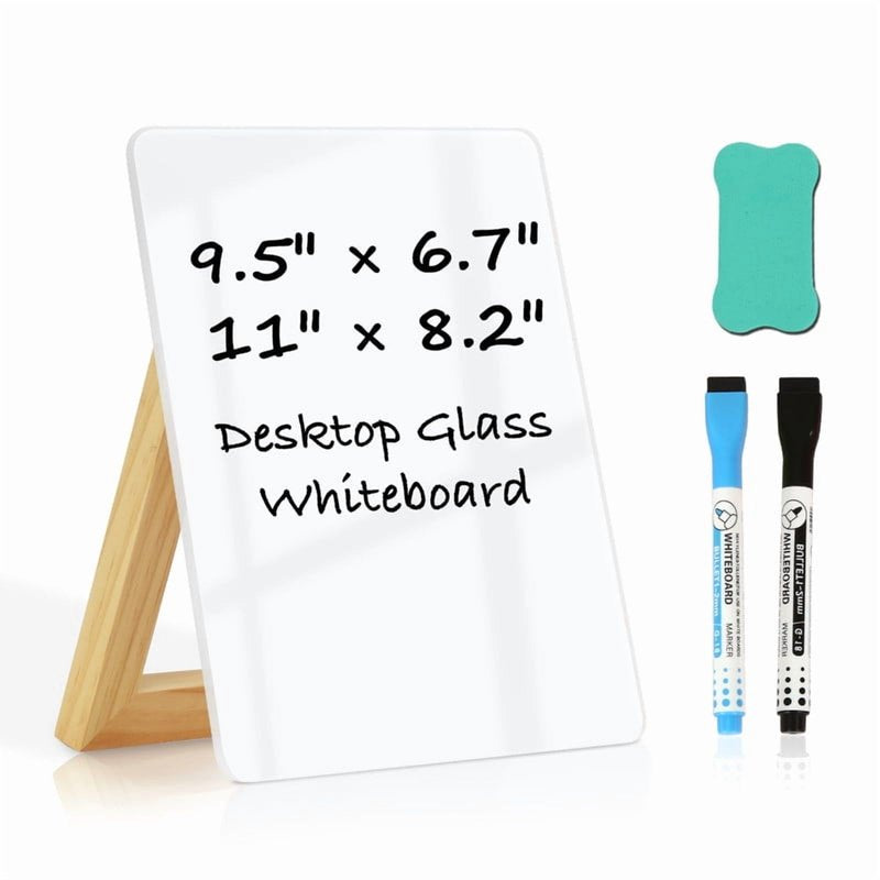 Glass Desktop Whiteboard with Reversible Stand - Small Portable Dry Erase Board
