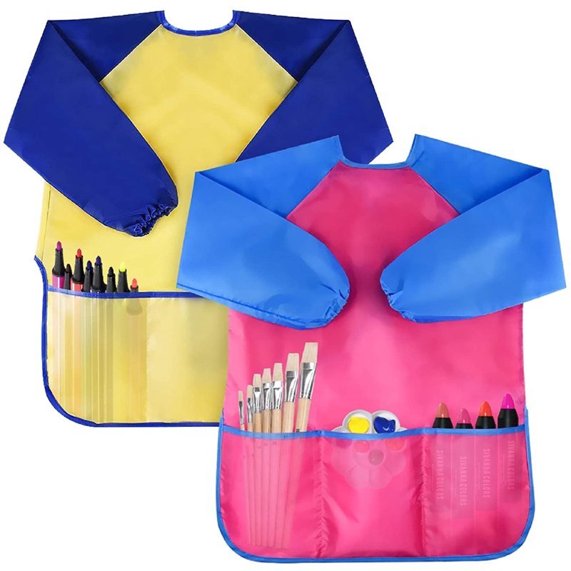 Kids Art Smocks 2 Pack - Waterproof Toddler Painting Aprons for Ages 2-7