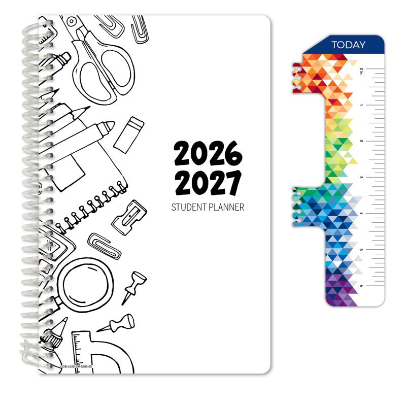 Student Planner 2026-2027 Matrix Style 5.5x8.5 Inch with Stickers & Ruler