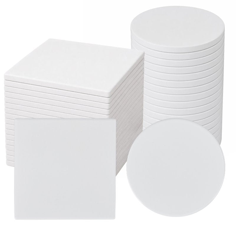 Blank Ceramic Tiles Set for DIY Crafts and Art Projects, Glossy Finish, 36 Pack