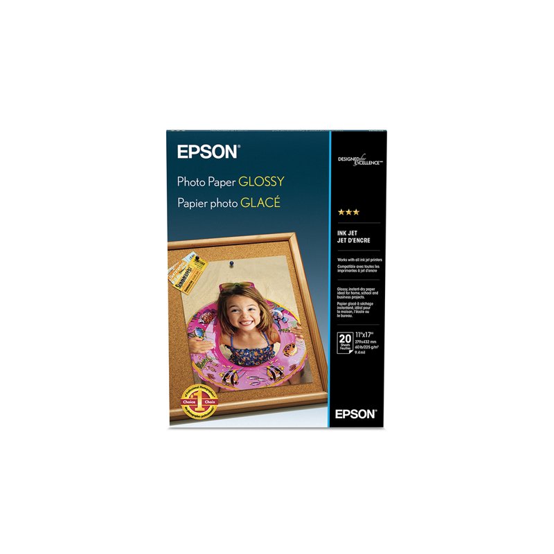 Epson Glossy Photo Paper 11x17 Inches, 20 Sheets - Bright, Quick-Dry
