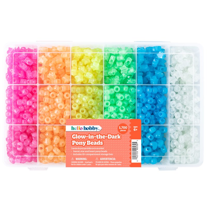 Glow-In-The-Dark Bead Set with Heart, Star, Pony Shapes - Craft Supplies