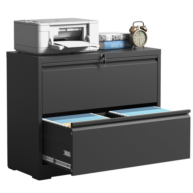 Metal 2 Drawer Lateral File Cabinet with Lock for Office & Home Black