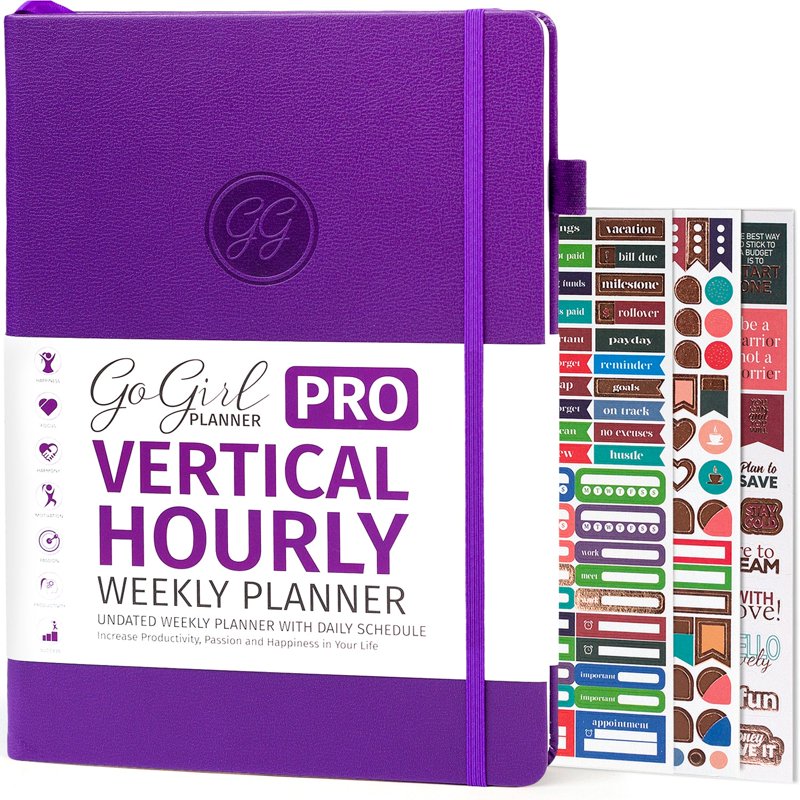 Undated Weekly Hourly Planner with Goal Setting and Budget Pages – 7x10 Hardcover