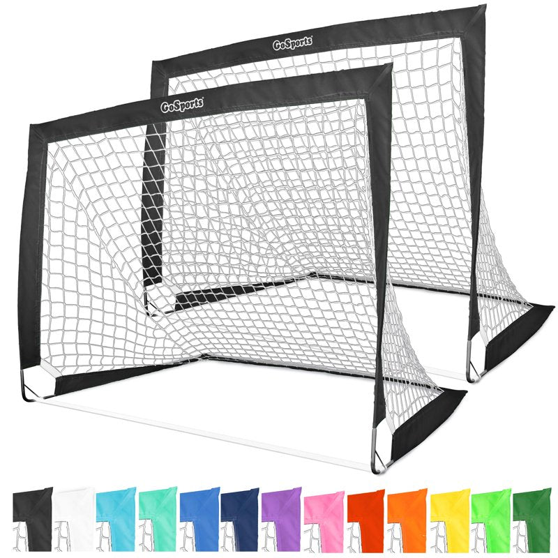 GoSports 4 Ft x 3 Ft Soccer Goal Set - Pop Up Portable Goals for Backyard, Black (Variation: Black) - Set of 2