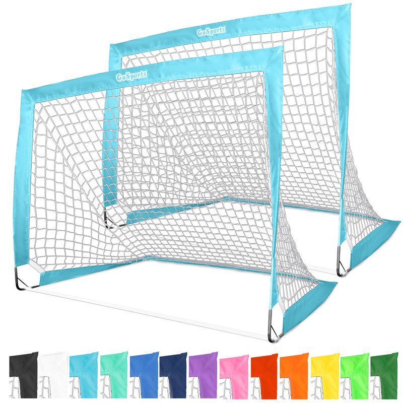 Light Blue GoSports 4 ft x 3 ft Soccer Goal Set - 2 Portable Pop-Up Youth Backyard Nets