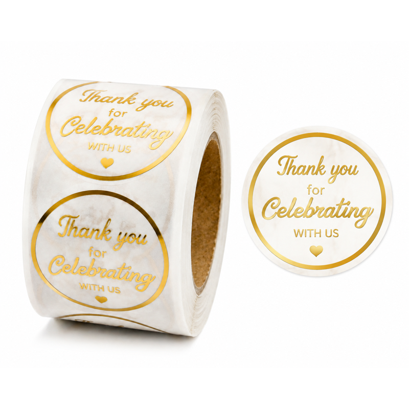 Gold Foil Thank You Stickers Set - 500pcs 1.5 Inch Clear Glitter Seal for Gift Wrap & Party Favors