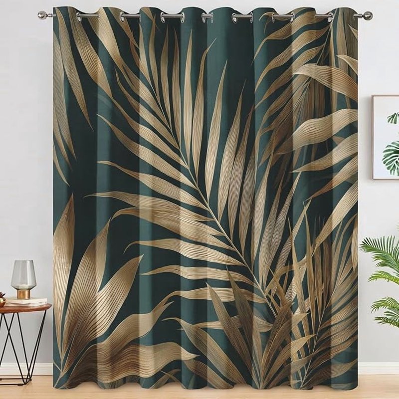 Blackout Curtains for Bedroom Living Room Tropical Leaf Design 2-Piece Set