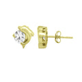 Gold Plated Sterling Silver CZ Dolphin Stud Earrings - Hypoallergenic Jewelry