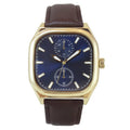 Men's 40mm Cushion Shape Watch with Blue Dial and Brown Strap