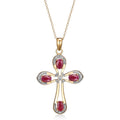 Gold Over Sterling Silver Ruby and Diamond Cross Pendant with 18" Chain