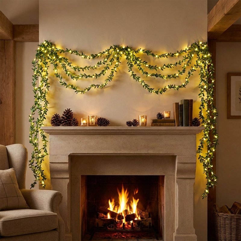 LED String Lights with Fabric Leaves for Holiday & Party Decor - 78.7 Inch
