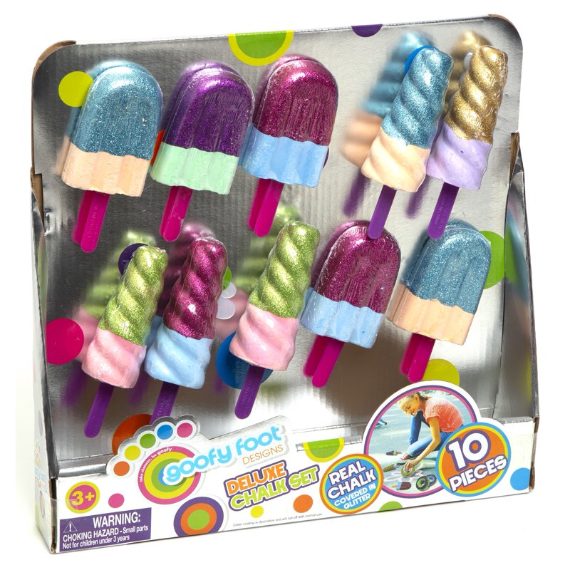 Kids Glitter Sidewalk Chalk Set with Popsicle & Unicorn Shapes - Non-Toxic & Washable
