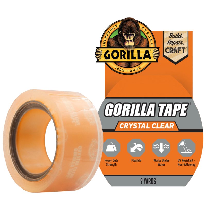 Gorilla Clear Repair Tape - Heavy Duty Weatherproof Sealing, 9 Yard Roll