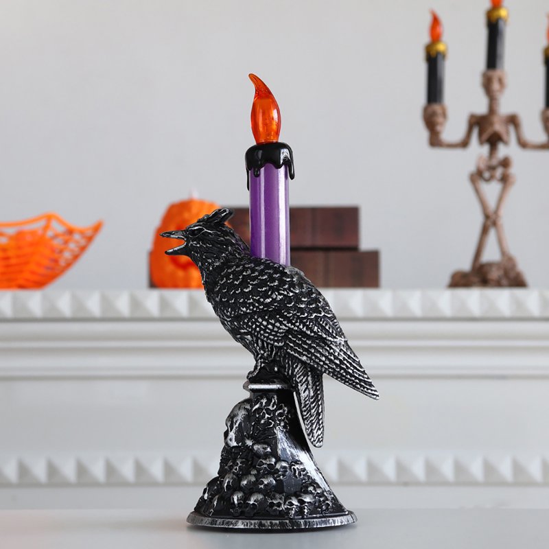 Gothic Crow LED Flameless Candle - Horror Halloween Night Light Sculpture