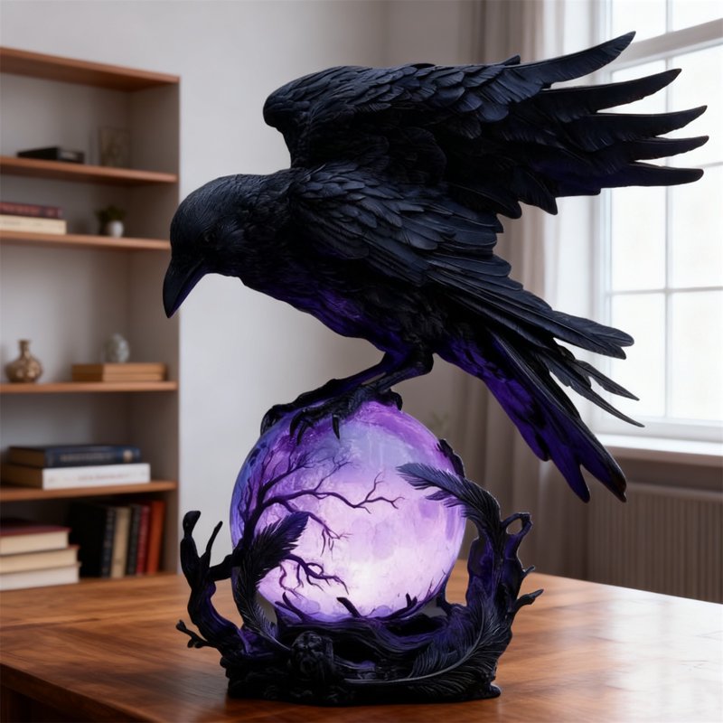Gothic Raven LED Lamp Sculpture - Mystical Home Decor & Night Light