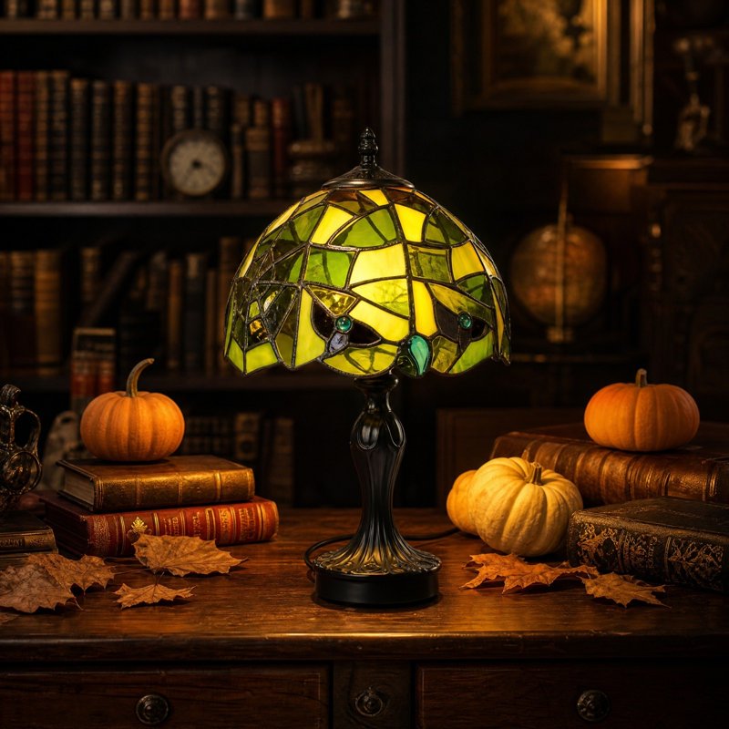 Halloween Gothic Stained Glass Table Lamp - Witch Hat Design, 11.8 Inch Decorative Light