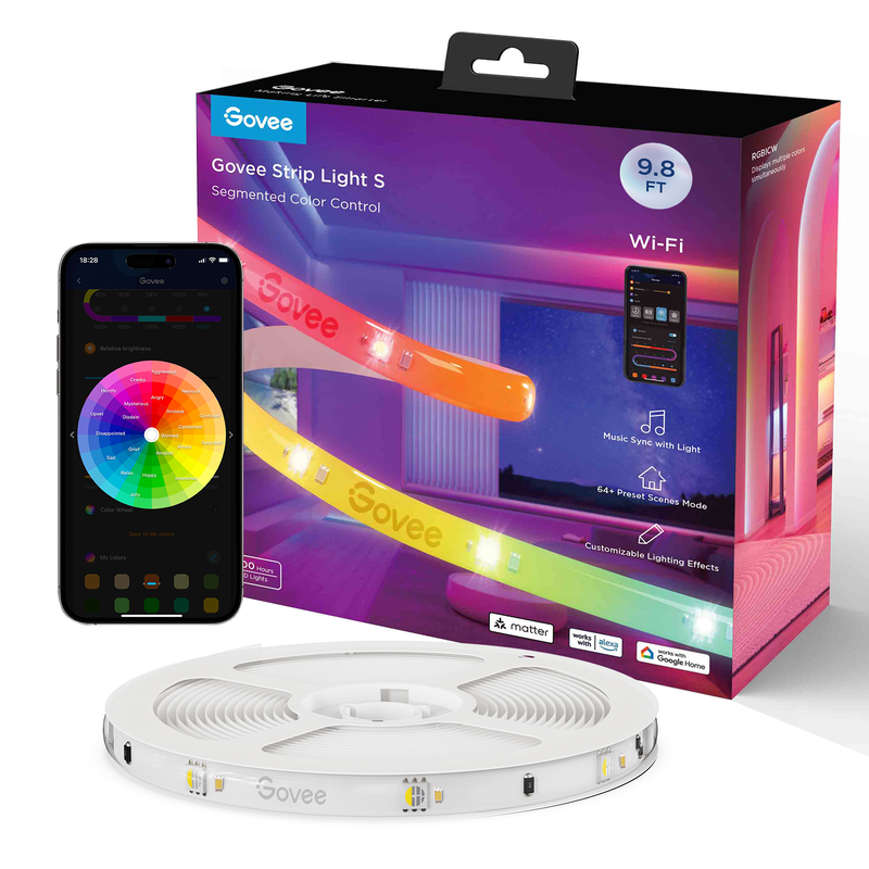 9.8ft Wi-Fi RGBIC LED Strip Light for Bedroom & TV Backlight, Multicolor