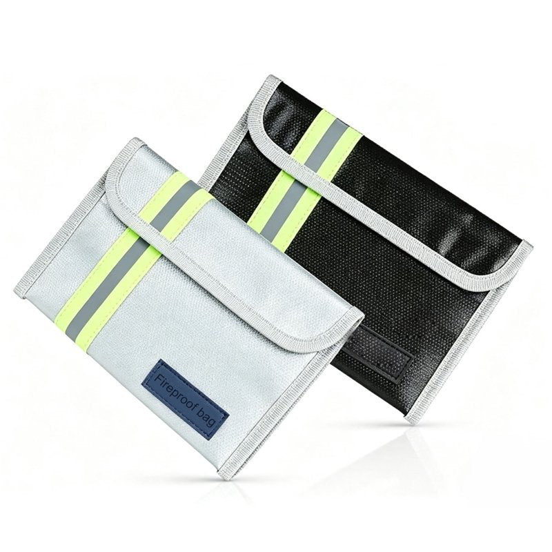 8x5 Inch Fireproof Document Bag Waterproof Safe Bag for Valuables - Black+Gray 2 Pack